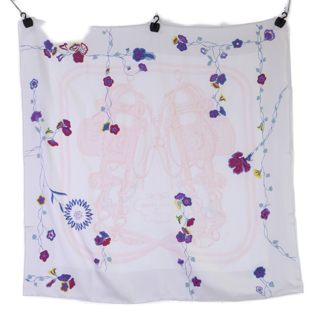 HERMES Brides de Gala Silk Scarf/Muffler, White, Women's